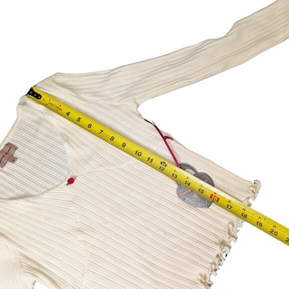 New With Tags Romantic Y2K Ribbed Babydoll Blouse w/ Lettuce Hems | Women's M - Picture 6 of 7